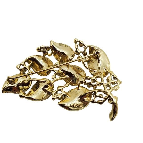 Lisner Leaf Brooch Gold Tone Pin Berries Leaves Vintage 60s Retro Garden Jewelry - Picture 6 of 7
